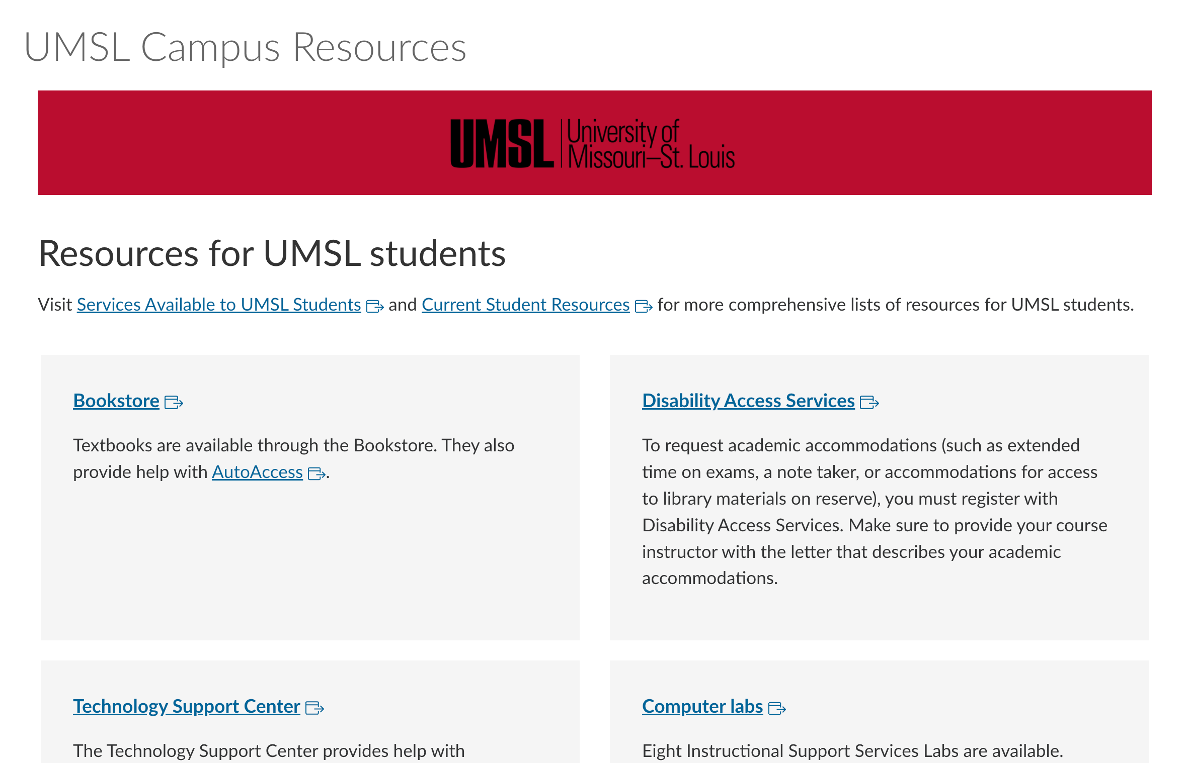 UMSL Campus Resources for Students Missouri Online Teaching