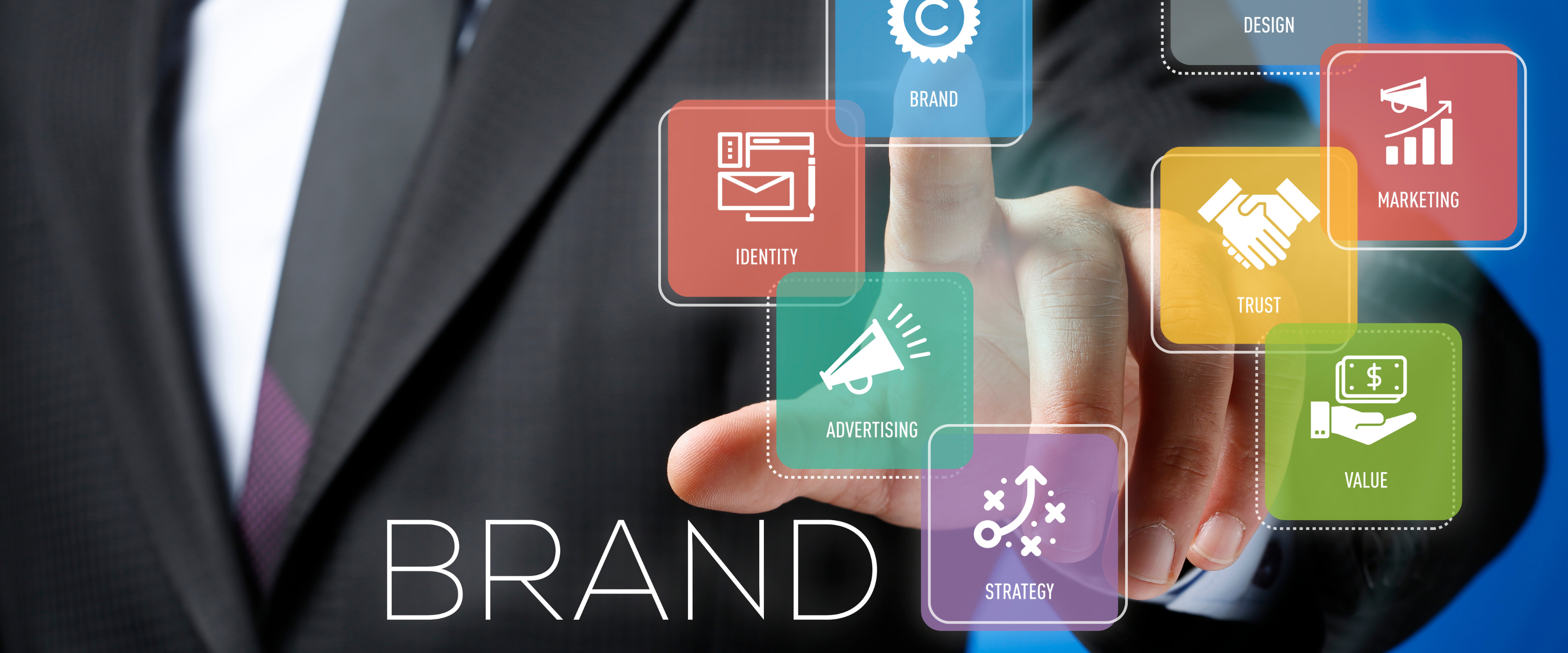 Man in suit looking at infographics