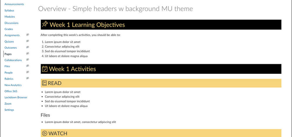 Overview - Simple headers w background MU theme