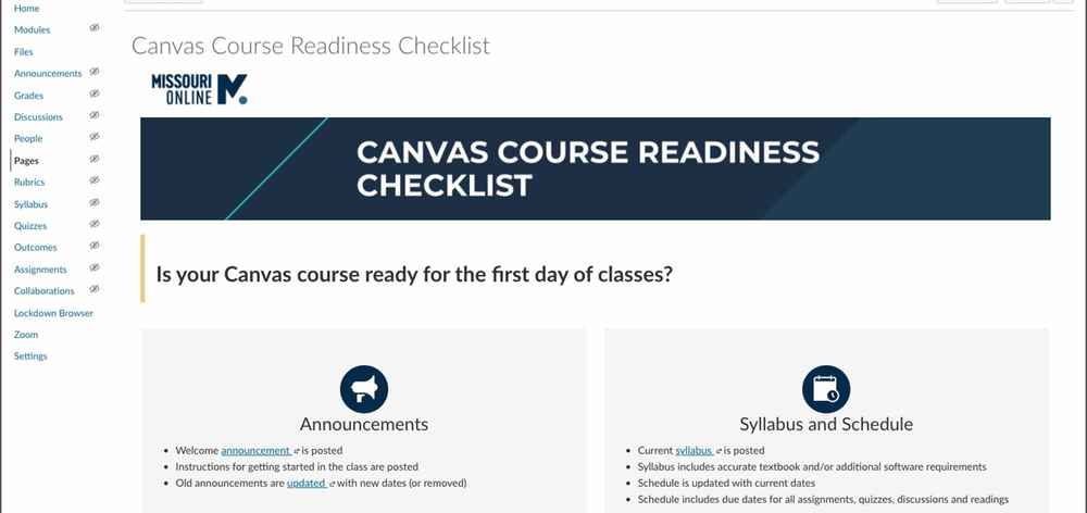 Course Readiness Template
