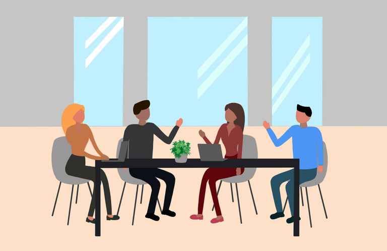 Illustration of a group of people having a casual discussion