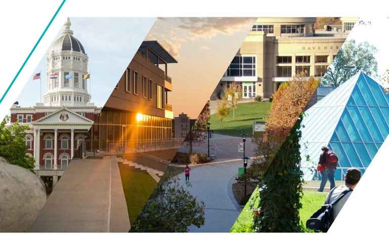 Photo collage of buildings from all four campuses in the University of Missouri System