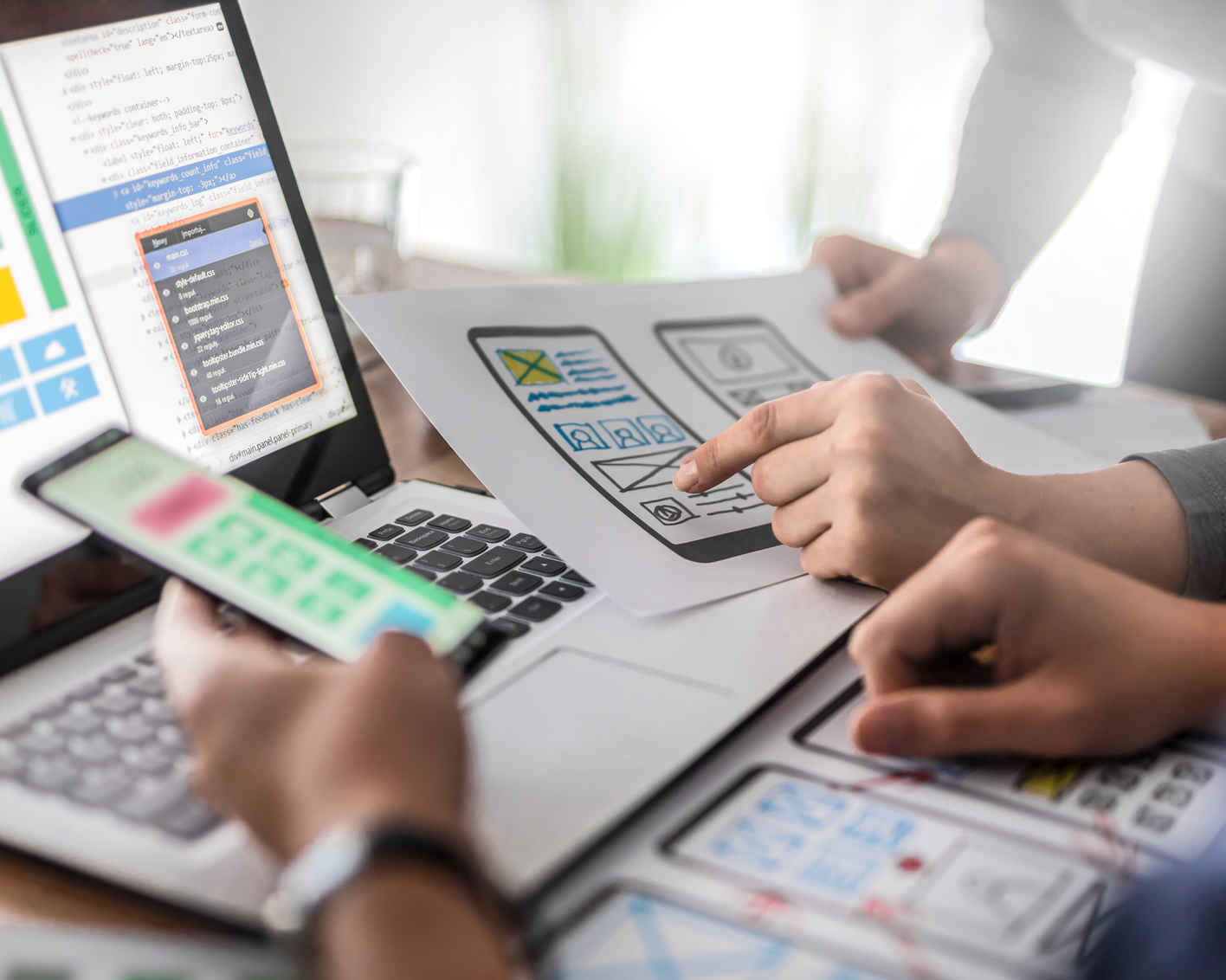 Designers drawing website ux app development