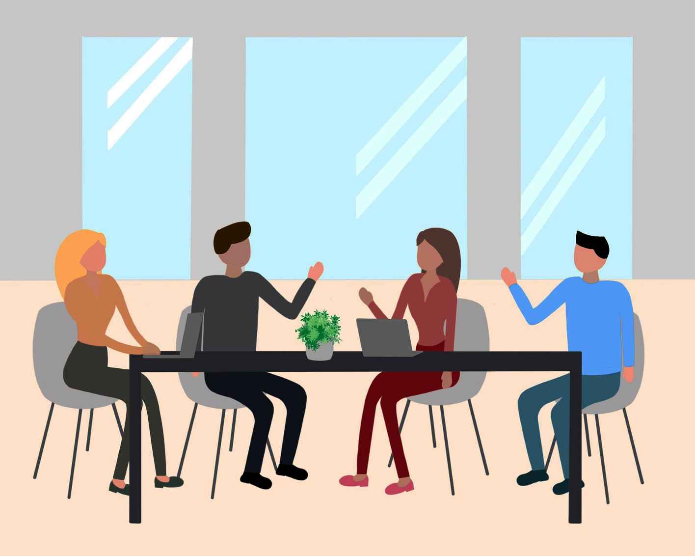 Illustration of a group of people having a casual discussion