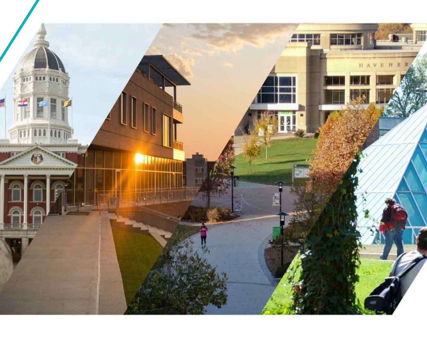 Photo collage of buildings from all four campuses in the University of Missouri System