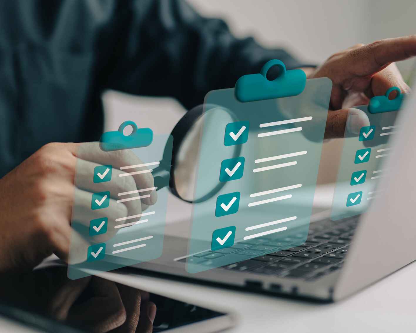 Studying instructions for an online assignment with a magnifying glass