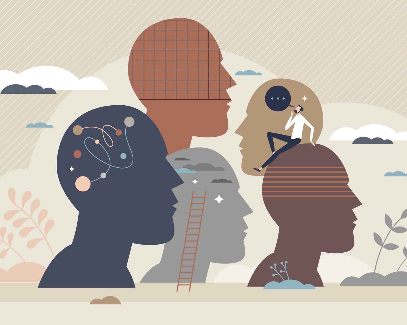 A representation of people thinking in various ways, highlighting neurodiversity.