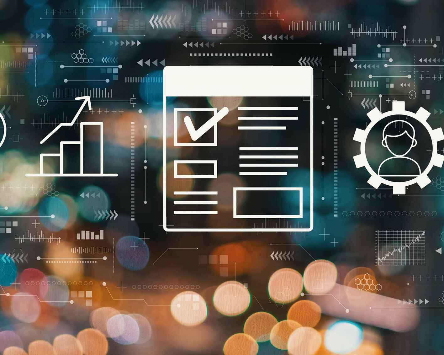 Project management theme with blurred city abstract lights background