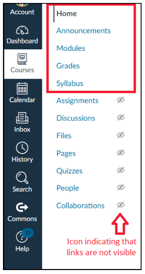Screenshot of the canvas course navigation