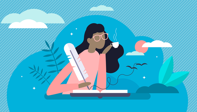 Illustration of a woman writing in a notebook