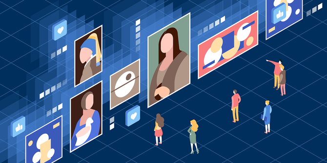 Illustration of people looking at artwork