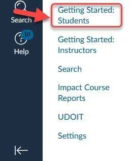 Canvas Getting Started students menu