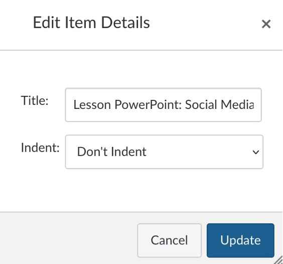 Edit Item Details and provide a descriptive title for a file linked in a module.