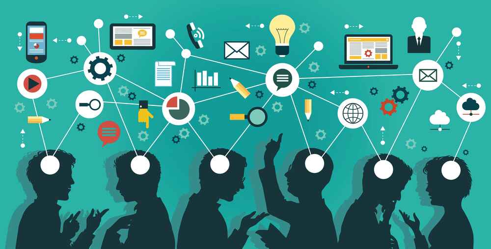 Illustration of people connected via thinking and communication