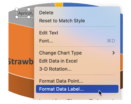 Format Data Point, in the same menu, allows you to customize the fill color, border color, and pattern.