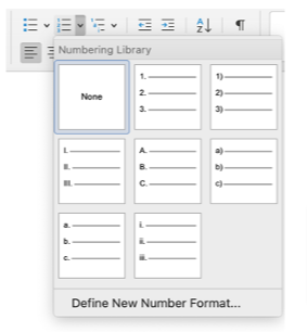 Numbering library in Word