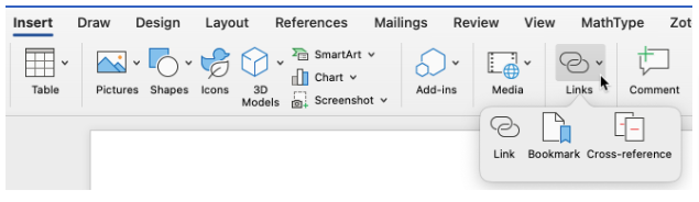 Going to the Insert menu in Word and then Links