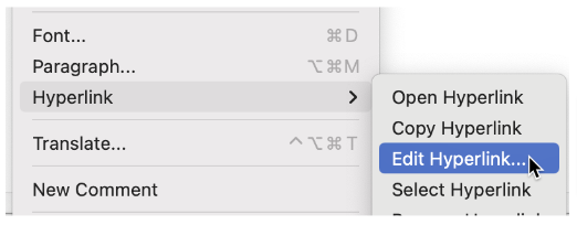 Dialog box Hyperlink to Edit Hyperlink