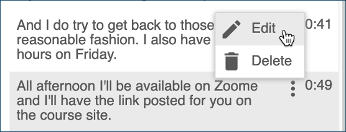Cursor points to Edit in dialog box, showing how to access editing for Panopto captions.