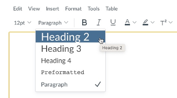 Selecting Heading 2 in the Rich Content Editor