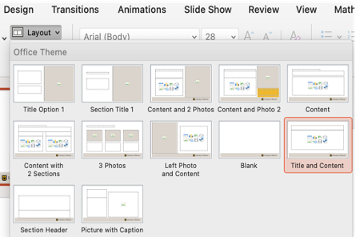 Slide layout choices in PowerPoint.