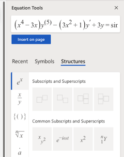 Demonstration of an equation created in MS Word.