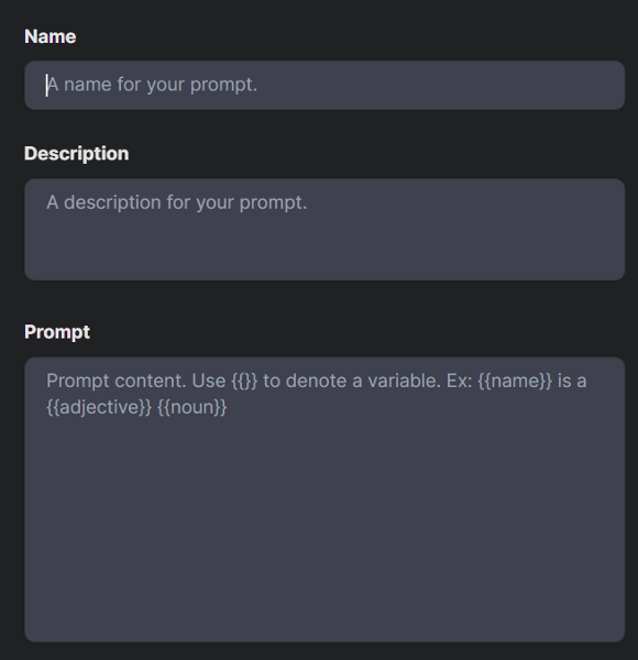 Figure 3: Fields for the new Custom Instructions creation.
