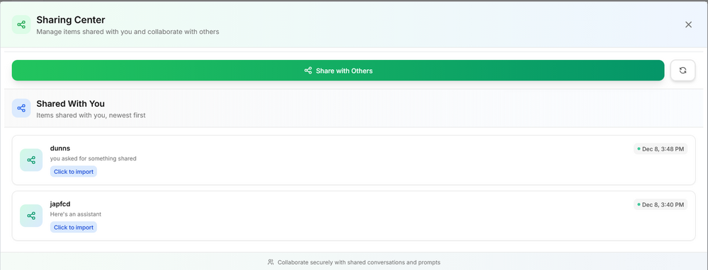 Figure 2: Items shared with you will appear in the Sharing Center.