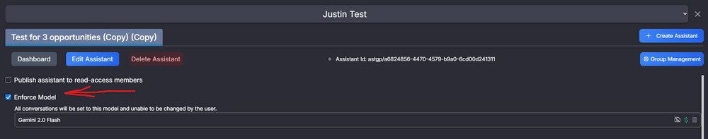 Figure 3: The location of “Enforce Model” in assistant options.