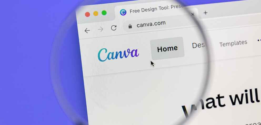 Microscope over the Canva logo on the Canva website