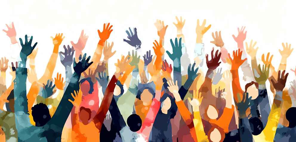 An illustration of a crowd of happy people