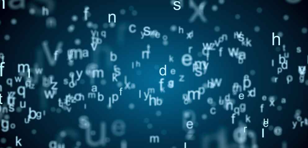image of Abstract network with letters on blue background