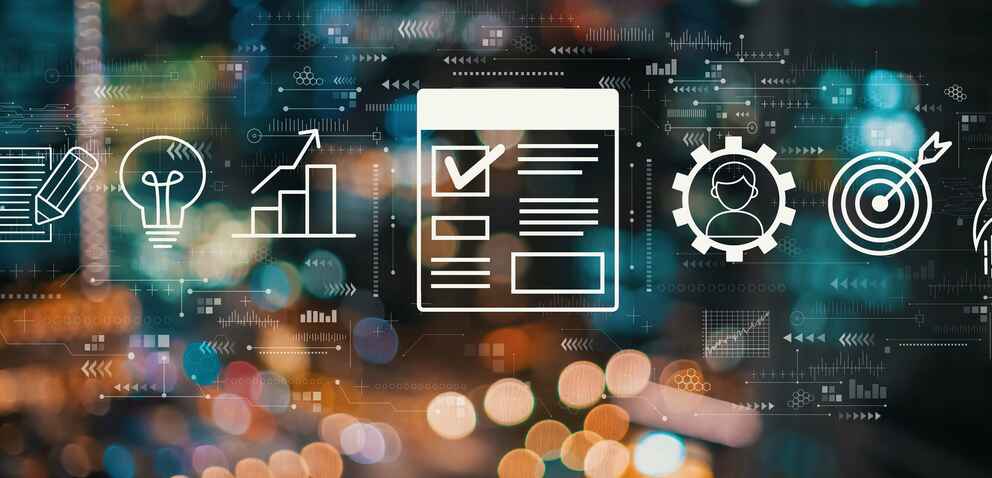 Project management theme with blurred city abstract lights background